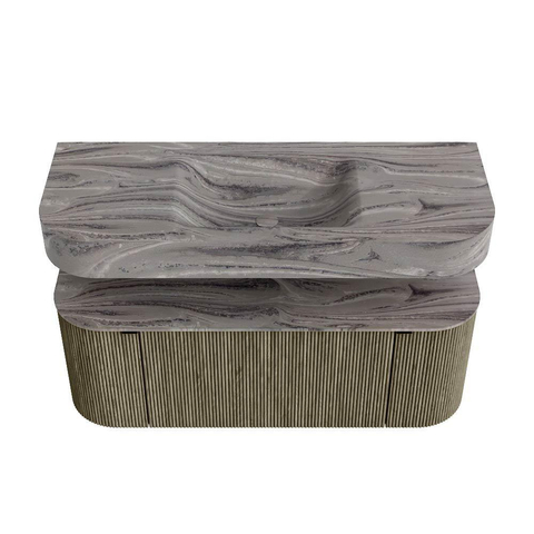 MONDIAZ THOR-DLUX 120cm meuble de salle de bains arrondi gauche + droite couleur Shadow avec 1 tiroir et 2 portes. Vasque suspendue CLOUD Milieu 1 trou de robinet couleur Sombra. SW1463656