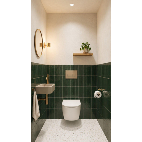 QeramiQ Dely Swirl Pack WC suspendu - 36.3x51.7cm - bâti-support Geberit UP320 - abattant Slim - plaque de commande taupe - boutons rectangulaires - blanc mat SW1164229