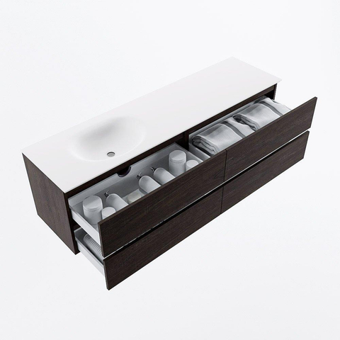 MONDIAZ Vica Ensemble meuble de salle de bains - 170cm - meuble bas dark brown - 4 tiroirs - lavabo moon à gauche - sans trous de robinet - version haute 60cm - talc SW1082651