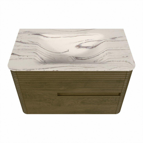 Mondiaz CIRO-DLUX Meuble de salle de bains - 80x45x50cm - Vasque en solid surface Nata - 1 lavabo au milieu - sans trous de robinet - 2 tiroirs - Dusk SW1533197