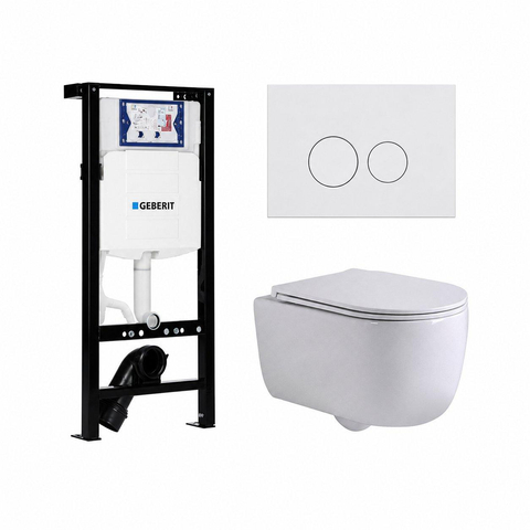 QeramiQ Dely Swirl Toiletset - 36.3x51.7cm - Geberit UP320 plieger inbouwreservoir - slim zitting - glans witte bedieningsplaat - ronde knoppen - mat wit SW1413326