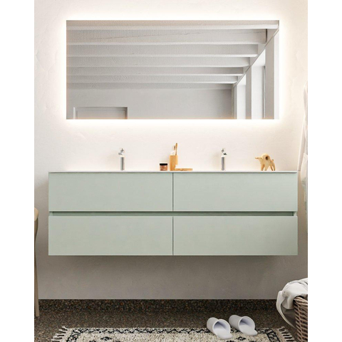 MONDIAZ VICA Ensemble de meuble salle de bain - 150cm - 4 tiroirs - lavabo Cloud double - 2 trous de robinet - solid surface grise SW410814