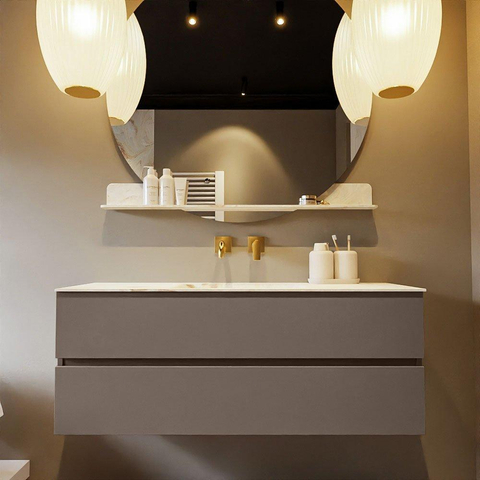 MONDIAZ VICA-DLUX Ensemble meuble de salle de bains - 130cm - meuble bas smoke - 2 tiroirs - lavabo encastré cloud au milieu - sans trous de robinet - version hauteur 60cm - frape SW1088950