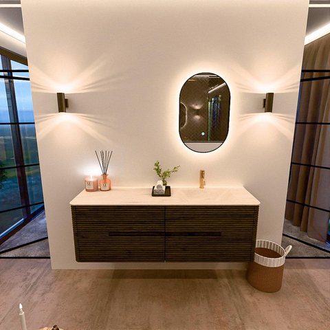 Mondiaz CIRO-DLUX Ensemble de meubles de salle de bains - 150x45x50cm - Plan-vasque en solid surface Meli - 1 bassin à droite - 1 trou de robinet - 4 tiroirs - Shadow SW1532528