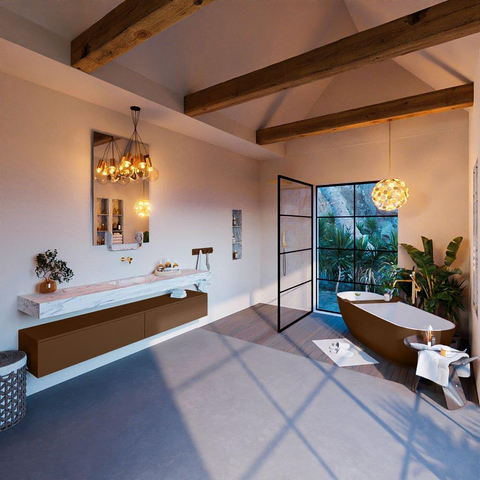 Mondiaz ALAN-DLUX Ensemble de meuble - 200cm - meuble Rust mat - 2 tiroirs - Lavabo Cloud Glace suspendu - vasque Centre - 0 trous de robinet SW805792