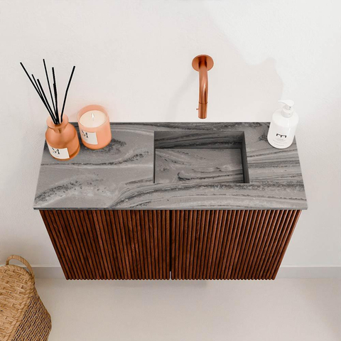 Mondiaz JOYA-DLUX 60cm toiletmeubel - kleur Ruby - Wastafel FAYE positie Rechts Zonder kraangat kleur Sombra. SW1425656
