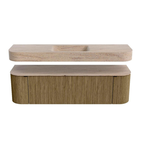 MONDIAZ THOR-DLUX Meuble de salle de bains 160cm arrondi gauche + droite couleur Dusk avec 1 tiroir et 2 portes. Vasque suspendue CLOUD Milieu sans trou de robinet couleur Saba. SW1465327