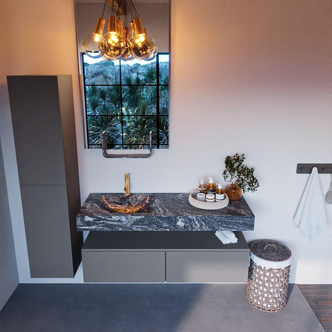 Mondiaz ALAN-DLUX Ensemble de meuble - 130cm - meuble Plata mat - 2 tiroirs - Lavabo Cloud Lava suspendu - vasque Gauche - 1 trou de robinet SW808998