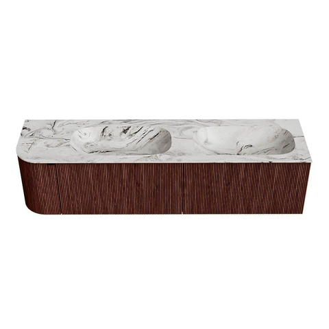 Mondiaz KURVE-DLUX Ensemble de meuble de salle de bains - 175x46x40cm - 2 tiroirs - 1 porte - lavabo solid surface - double / droit - 2 trous de robinet - Ruby SW1415988