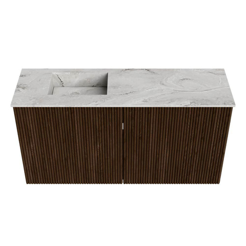 Mondiaz JOYA-DLUX 80cm toiletmeubel - kleur Walnut - Wastafel FAYE positie Links 1 kraangat kleur Glace. SW1422359