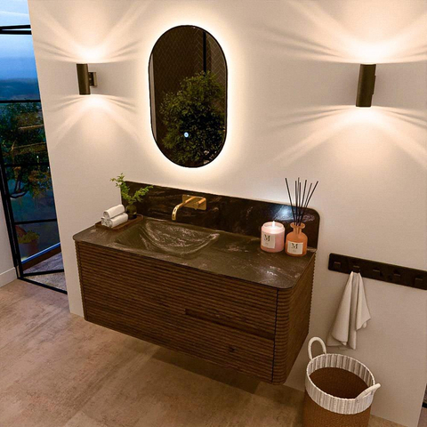 Mondiaz CIRO-DLUX Meuble de salle de bains - 120x45x50cm - lavabo en solid surface Lava - 1 vasque à gauche - sans trous de robinetterie - 2 tiroirs - Dusk SW1533034