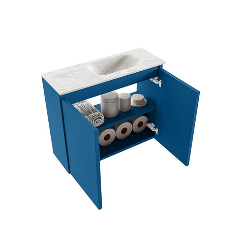 MONDIAZ TURE-DLUX Meuble de toilettes 60 cm Jeans. Lavabo EDEN Ostra position à droite. Avec 1 trou de robinet. SW1104899