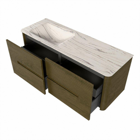 Mondiaz CIRO-DLUX Badkamermeubelset - 130x45x50cm - Solid surface wastafel Nata - 1 wasbak Links - zonder kraangaten - 4 lades - Dusk SW1533217