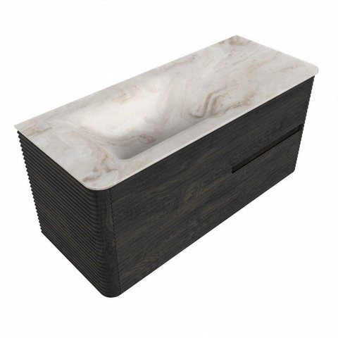 Mondiaz CIRO-DLUX Ensemble de meuble de salle de bains - 110x45x50cm - Lavabo solid surface Frappe - 1 vasque à gauche - 1 trou de robinet - 2 tiroirs - Shadow SW1532001