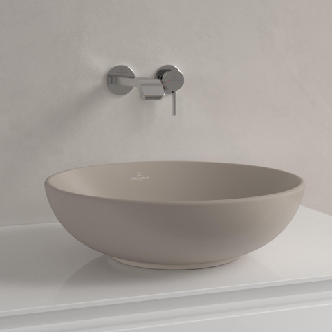 Villeroy & Boch Loop & Friends opzetwastafel - 42cm rond - met overloop CeramicPlus - mat almond (beige) SW644130