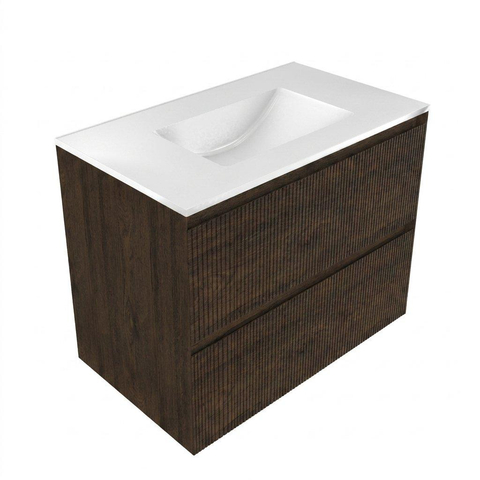 Saniclass Holz Atelier Meuble de salle de bain - 80x45x60cm - lavabo en céramique blanc - 1 vasque - sans trous de robinet - 2 tiroirs - Charcoal SW1437740