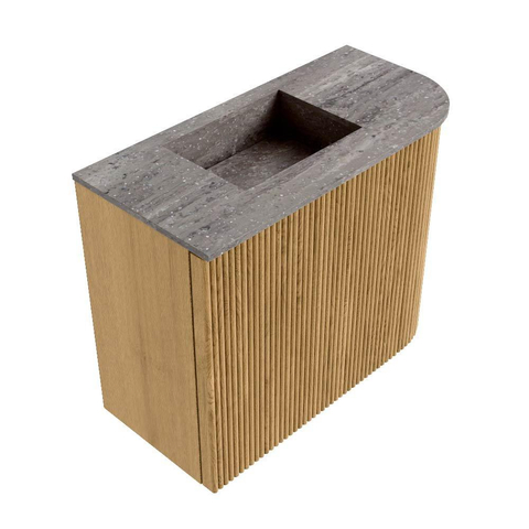 Mondiaz JOYA-DLUX Meuble de toilette 51,6cm - arrondi droit couleur Chêne - Vasque FAYE position Gauche 1 trou de robinet couleur Oza SW1424102