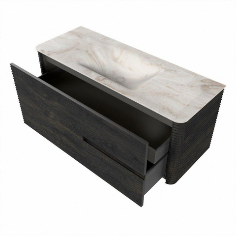 Mondiaz CIRO-DLUX Badkamermeubelset - 120x45x50cm - Solid surface wastafel Frappe - 1 wasbak Midden - 1 kraangat - 2 lades - Shadow SW1532007