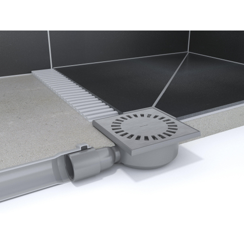 Easy Drain Aqua Compact siphon de sol avec corps de siphon en ABS grille inox et sortie latérale 15x15cm profondeur d’encastrement 60mm incl. sortie réglable Ø50/Ø40m 2302765