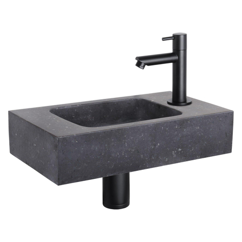 Differnz Force fonteinset - 40x22x9cm - Rechthoek - 1 kraangat - Recht matte zwarte kraan - Natuursteen Zwart SHOWROOMMODEL SHOW26955
