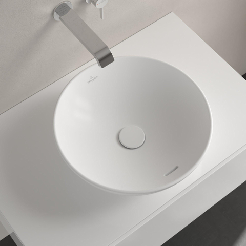 Villeroy & Boch Loop & Friends opzetwastafel - 42cm rond - met overloop CeramicPlus - Stone White (mat wit) SW644110