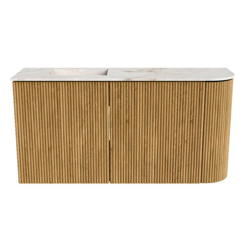 Mondiaz JOYA-DLUX Meuble de toilette 81,6 cm - arrondi droit couleur Chêne - Vasque FAYE position Gauche Sans trou de robinet couleur Frappe SW1421923