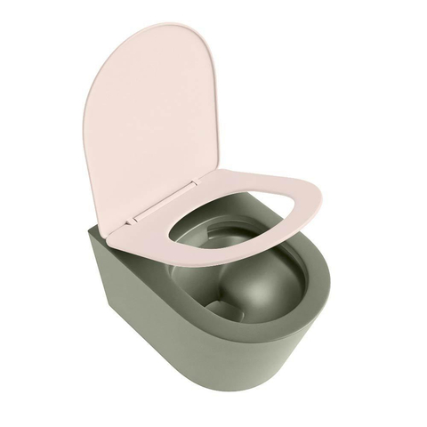 Mondiaz LAVIE WC suspendu – sans bride – 36 x 53 cm – avec abattant softclose – Army (vert), abattant Rosee (rose) SW1208683