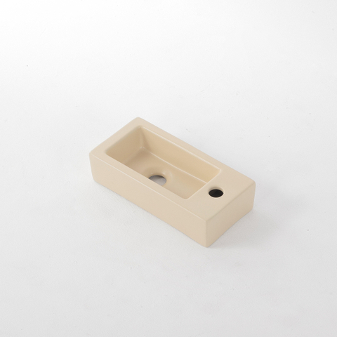 FugaFlow Efficiente Pietra Ensemble de fontaine - 37,5x18,5x9cm - céramique - trou de robinet à droite - robinet de fontaine gunmetal - bouchon de vidange - siphon abaissé - Beige mat SW1442300