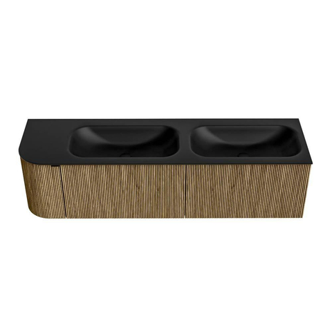 Mondiaz KURVE Ensemble de meubles de salle de bains - 165x46x40cm - 2 tiroirs - 1 porte - lavabo solid surface - double / droite - 2 trous de robinet - Dusk SW1414844