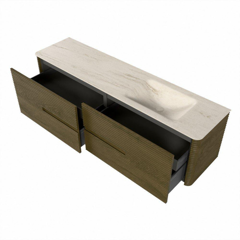 Mondiaz CIRO-DLUX Ensemble de meubles de salle de bains - 180x45x50cm - Plan vasque solid surface Meli - 1 vasque à droite - sans trous de robinet - 4 tiroirs - Dusk SW1533189
