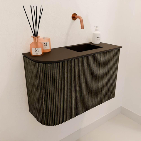 Mondiaz JOYA 61.6cm meuble de salle de bains - arrondi gauche couleur Shadow - Vasque FAYE position Droite Sans trou de robinet couleur Urban SW1421509