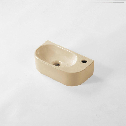Fugaflow Efficiente Pietra Ensemble lave-mains - 40x21,5x12cm - droite - lisse - demi-rond - 1 trou de robinet - céramique - robinet de lavabo laiton brossé - bonde - siphon abaissé - beige SW1442382