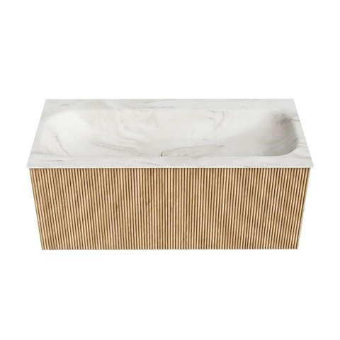 MONDIAZ KURVE-DLUX Meuble de salle de bains 100 cm couleur Chêne avec 1 tiroir. Lavabo BIG MEDIUM central 1 trou de robinet couleur Ostra. SW1137777