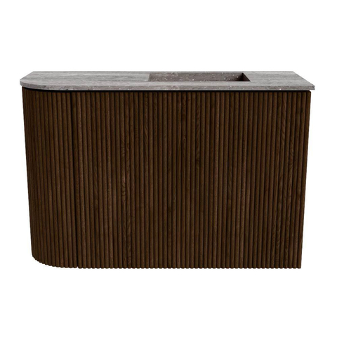 Mondiaz JOYA-DLUX 61.6cm toiletmeubel - ronding links kleur Walnut - Wastafel FAYE positie Rechts 1 kraangat kleur Oza. SW1424588