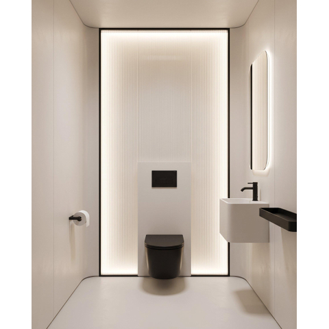 QeramiQ Dely Pack WC - 36,3x51,7cm - à fond creux - sans bride - réservoir encastré Geberit UP320 - abattant WC softclose 35 mm - plaque de commande en métal noir mat - boutons rectangulaires - noir mat SW1235429