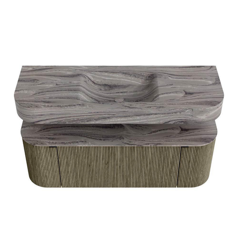 MONDIAZ THOR-DLUX 130cm meuble de salle de bains arrondi gauche + droite couleur Shadow avec 1 tiroir et 2 portes. Vasque suspendue CLOUD Milieu sans trou de robinet couleur Sombra. SW1463888
