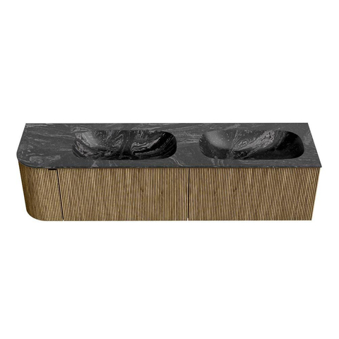 Mondiaz KURVE-DLUX Badkamermeubelset - 175x46x40cm - 2 lade - 1 deur - wastafel solid surface - dubbel / rechts - zonder kraangat - Dusk SW1415526