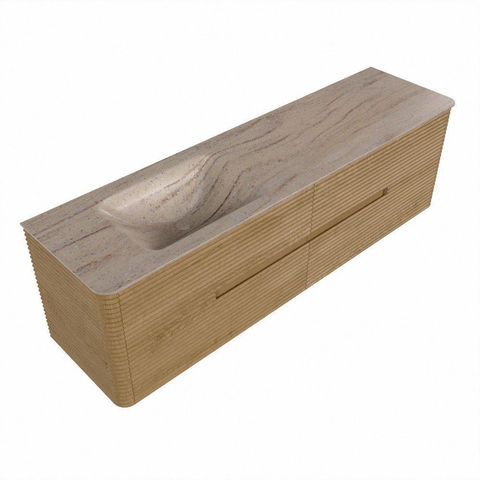 Mondiaz CIRO-DLUX Meuble de salle de bains - 170x45x50cm - lavabo solid surface Saba - 1 vasque à gauche - sans trous de robinetterie - 4 tiroirs - chêne SW1531228