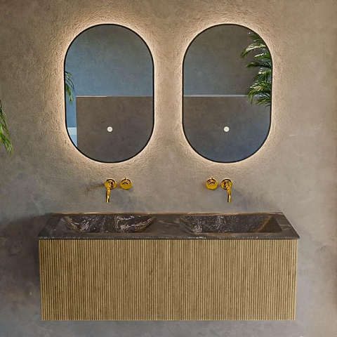 Mondiaz KURVE-DLUX Ensemble de meuble de salle de bains - 120x46x40cm - 1 tiroir - vasque solid surface - double - sans trou de robinet - Dusk SW1415532