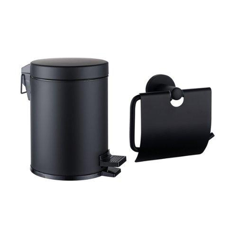 Fortifura Calvi ensemble d'accessoires pour toilettes - porte-rouleau - avec couvercle - poubelle à pédale - 5 litres - noir mat SW1441965
