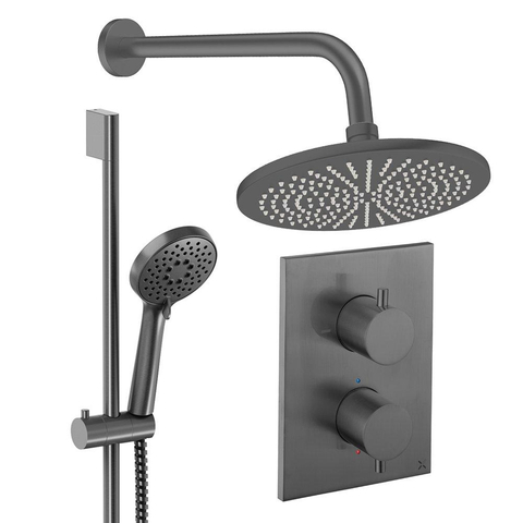 Crosswater MPRO Regendoucheset inbouw - 2 hendels - 30cm douchekop - handdouche - glijstang - wandarm - slate gunmetal (antraciet) SW1472547