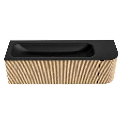 MONDIAZ KURVE Meuble de salle de bains 145 cm avec module 25 R couleur Oak avec 1 tiroir et 1 porte. Lavabo BIG LARGE gauche sans trou de robinet Urban. SW1138396