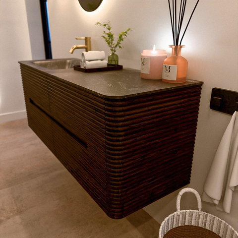 Mondiaz CIRO-DLUX Badkamermeubelset - 130x45x50cm - Solid surface wastafel Lava - 1 wasbak Links - 1 kraangat - 4 lades - Walnut SW1530153