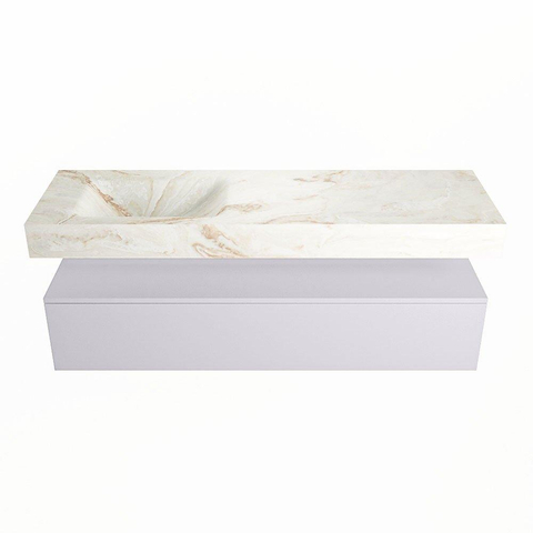 Mondiaz ALAN-DLUX Ensemble de meuble - 150cm - meuble Cale mat - 1 tiroir - Lavabo Cloud Frappe suspendu - vasque Gauche - 0 trous de robinet SW804989