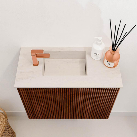 Mondiaz JOYA-DLUX 50cm toiletmeubel - kleur Ruby - Wastafel FAYE positie Links 1 kraangat kleur Meli. SW1425335