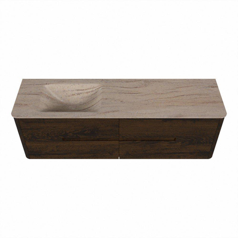 Mondiaz CIRO-DLUX Ensemble de meubles de salle de bains - 160x45x50cm - Vasque en solid surface Saba - 1 lavabo à gauche - 1 trou de robinet - 4 tiroirs - Noyer SW1530706