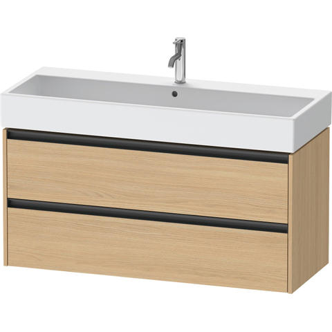 Duravit Ketho 2 wastafelonderbouwkast met 2 laden voor enkele wastafel 118.4x46x54.9cm met grepen antraciet natuur eiken mat SW772806