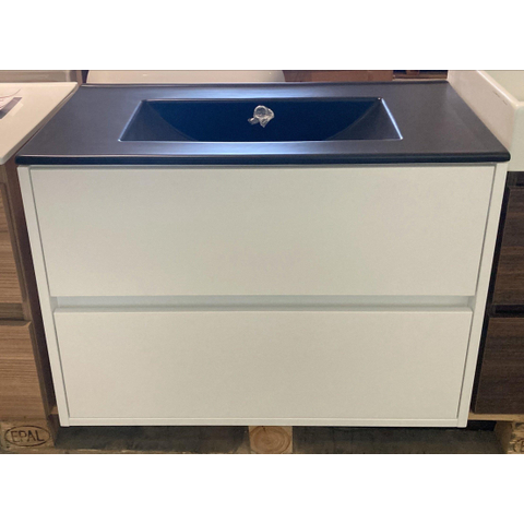 BRAUER Adore wastafelonderkast - 80x46x55cm - 2 softclose lades - greeploos - 1 sifon uitsparing - hoogglans wit - incl. saniclass vygo wastafel zwart - zonder kraangaten - OUTLET UDEN STORE44803