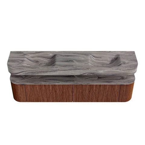 MONDIAZ THOR-DLUX Meuble de salle de bains - 200cm - arrondi gauche + droite - couleur Ruby - 2 tiroirs - 2 portes - Vasque suspendue CLOUD Double sans trou de robinet - couleur Sombra SW1467274