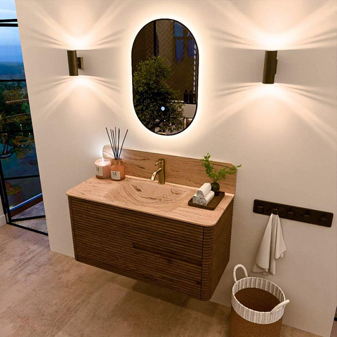 Mondiaz CIRO-DLUX Badkamermeubelset - 100x45x50cm - Solid surface wastafel Arena - 1 wasbak Midden - 1 kraangat - 2 lades - Dusk SW1533085